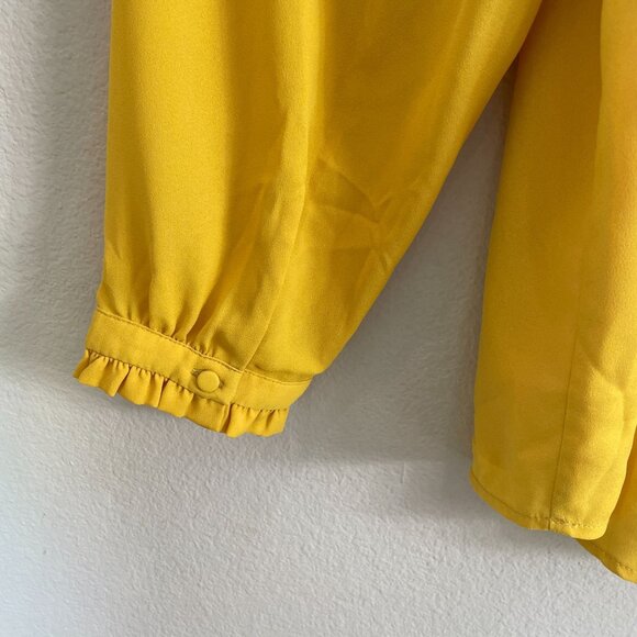 Loft Plus Size 20 Button Front Yellow Blouse Long Sleeve V Neck Shirt Top - Picture 6 of 9